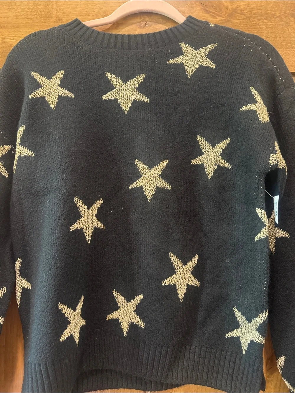 Old Navy Black Crewneck Sweater with Gold Star Pattern